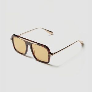 NIB Past Midnight The Retro Yellow Sunglasses Square Acetate Tortoise UV $235